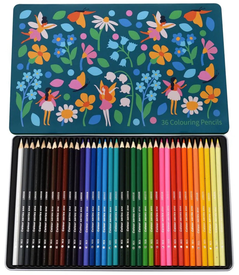 Rex Tin 36 Coloured Pencils Fairies In The Garden