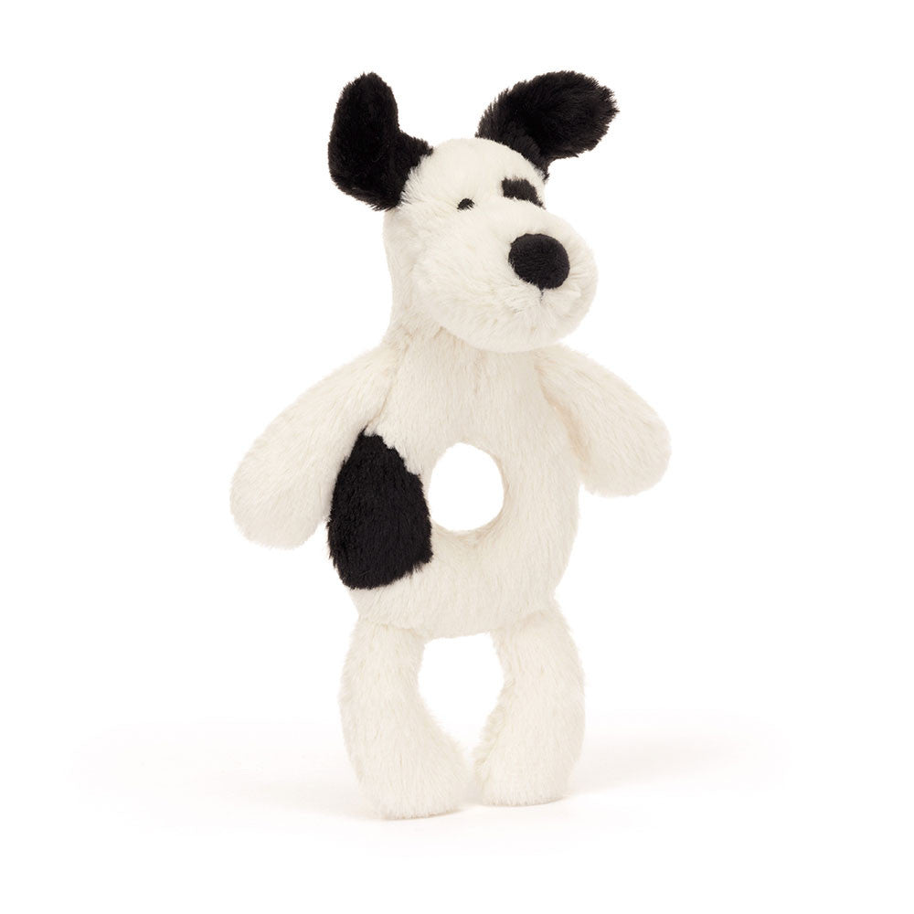 Jellycat Ring Rattle Bashful Black And Cream Puppy