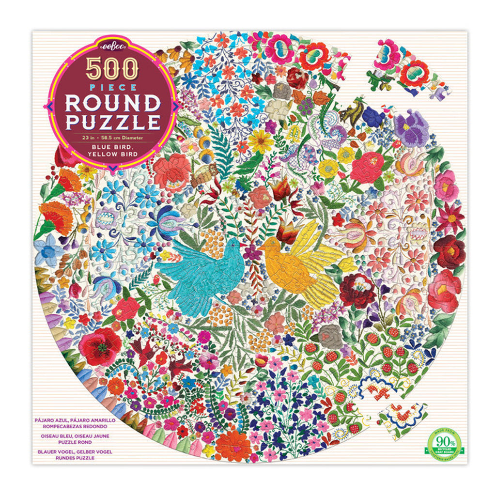 Eeboo 500 Pce Round Blue Bird Yellow Bird