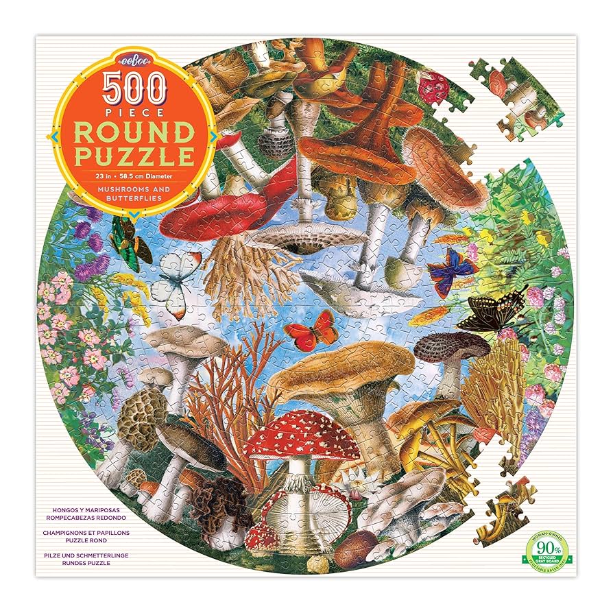 Eeboo 500 Pce Round Mushrooms And Butterflies
