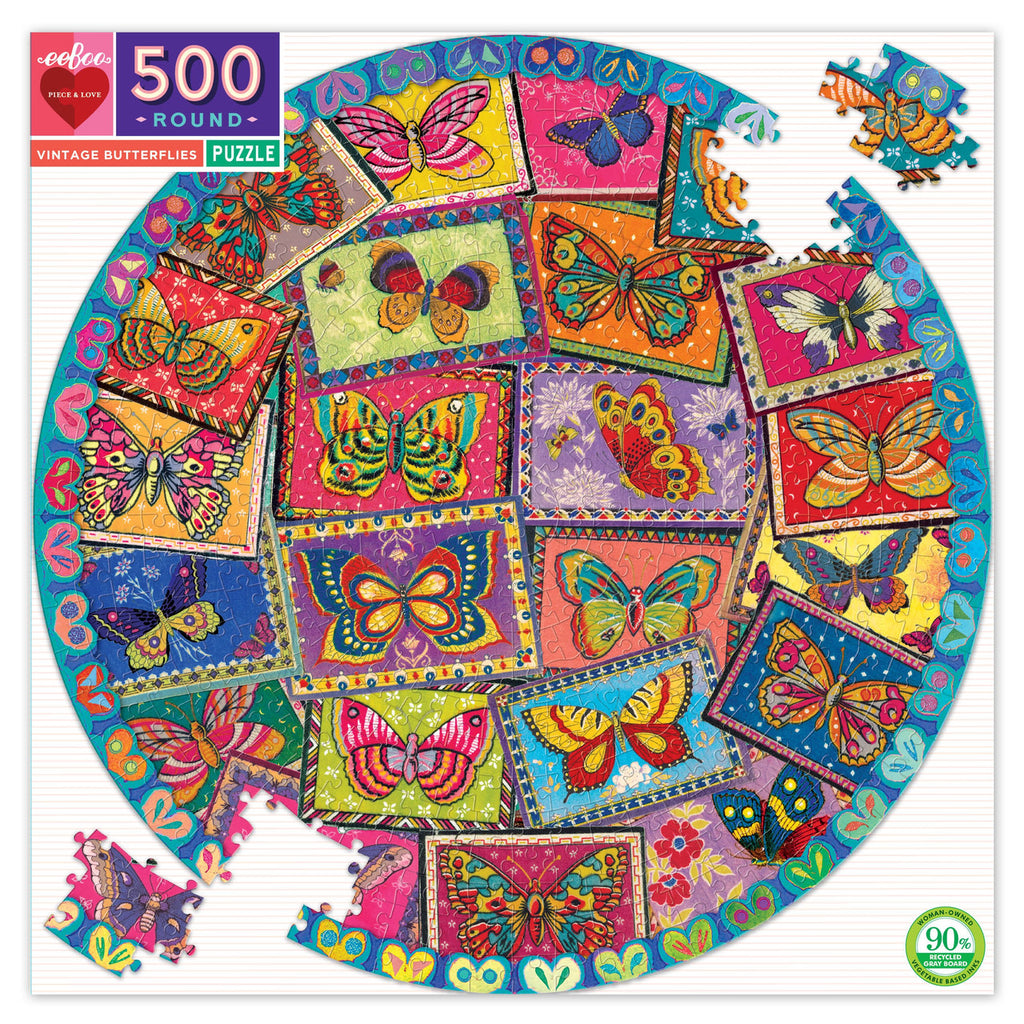 Eeboo 500 Pce Round Vintage Butterflies