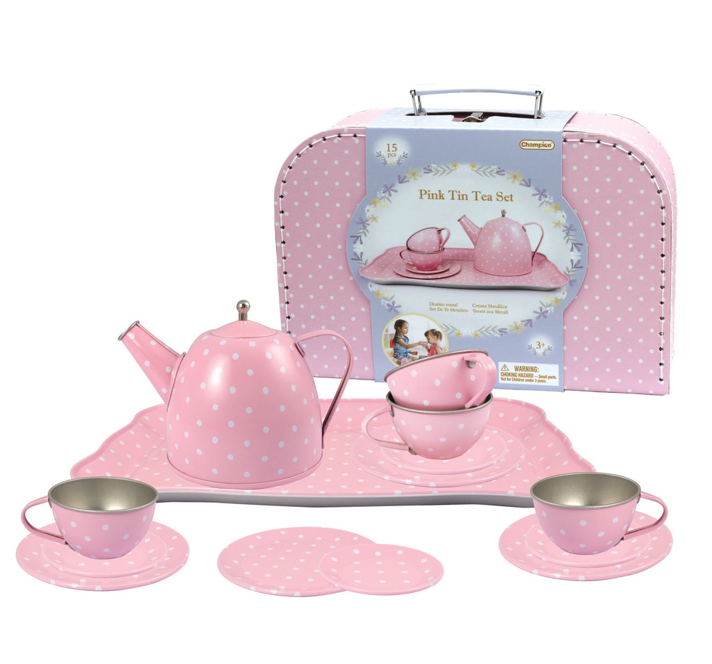 Tea Set Tin Pink In Suitcase