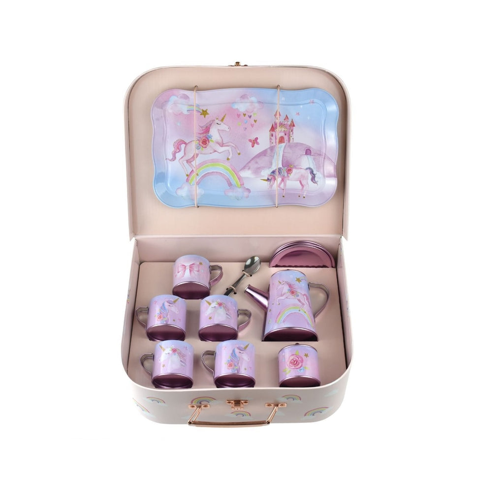 Tea Set Tin Rainbow Unicorn Mug Set In Suitcase